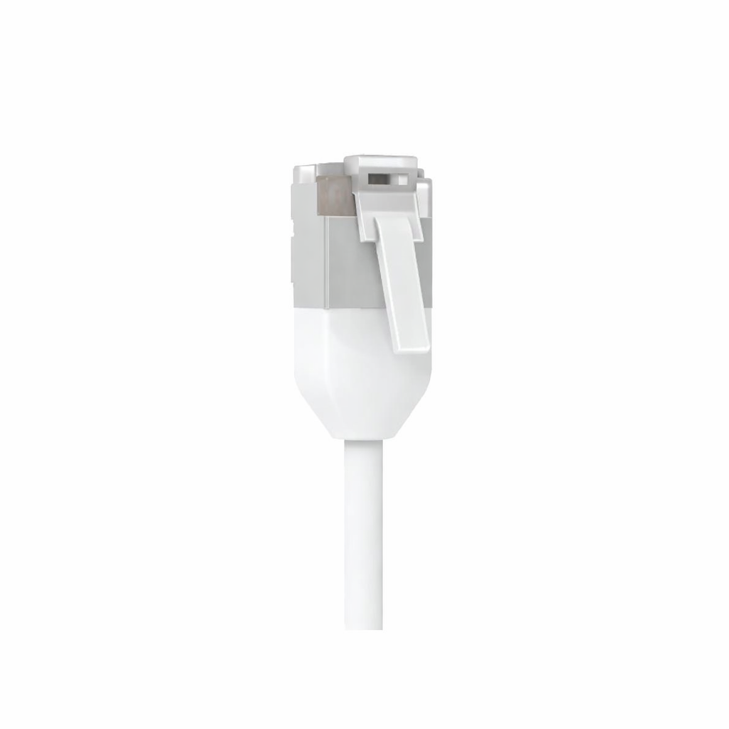 Conector RJ45 sobre fondo blanco WOPA-05 Cable Patch Ubiquiti Cat6A 5m Blanco Exterior F/UTP 10GbE - Imagen 1