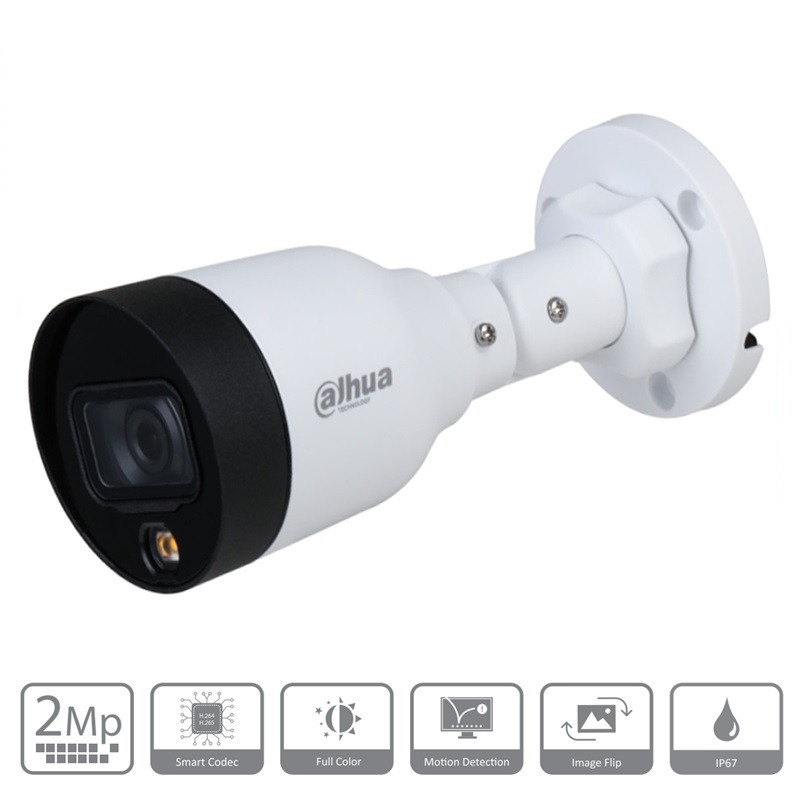 198991 IPC-HFW1239S1-LED Cámara IP bala Full Color 2MP lente fijo 2.8 mm luz cálida 15 m IP67 PoE - Imagen 1