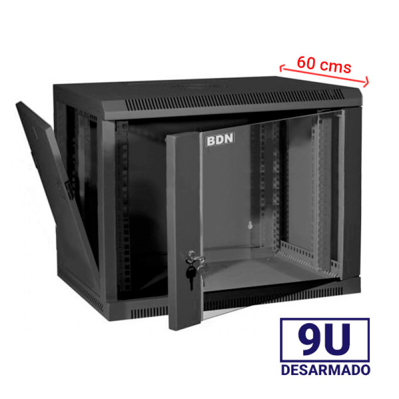 201318 GABINETE RACK 9U 60CM PARED NEGRO - Imagen 1