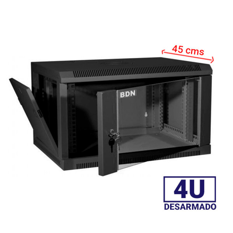 201319 GABINETE RACK 4U 45CM PARED NEGRO - Imagen 1