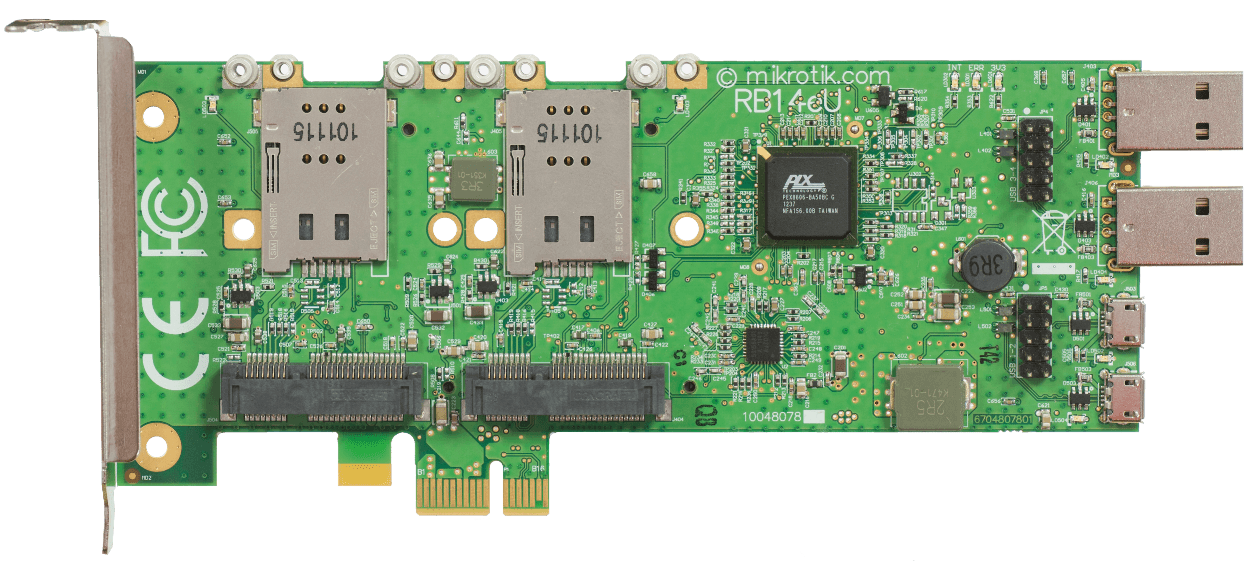 199733 RB14EU MIKROTIK PCIe-x1 4-MINIPCIE 4-SIMCARD 6-USB Low/Normal-Profi - Imagen 1