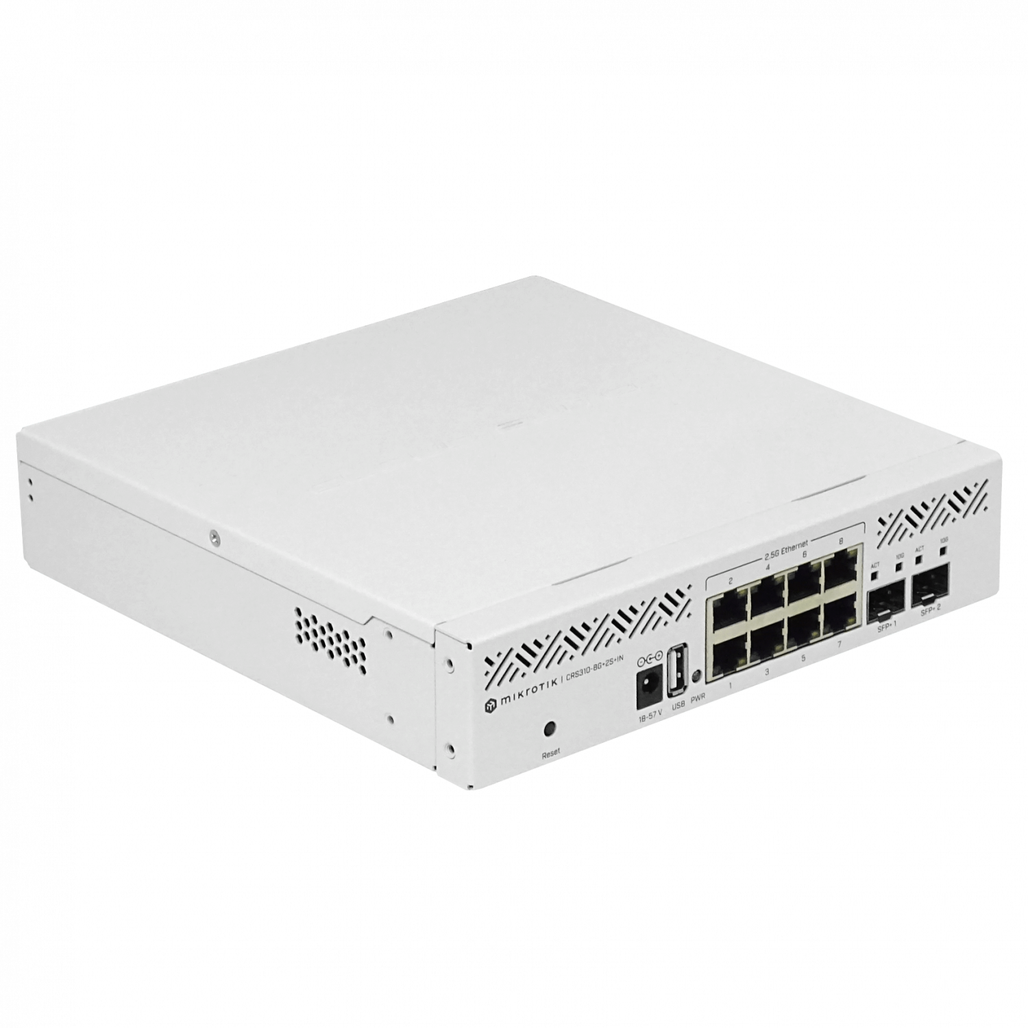 199902 CRS310-8G+2S+IN MIKROTIK L5 8-2500 2-SFP+10G USB-AH DC-Jack inc-24V Switch A - Imagen 1