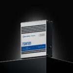 TSW101 Teltonika Switch automotriz PoE con conectores M12 para aplicaciones de transporte e industria.