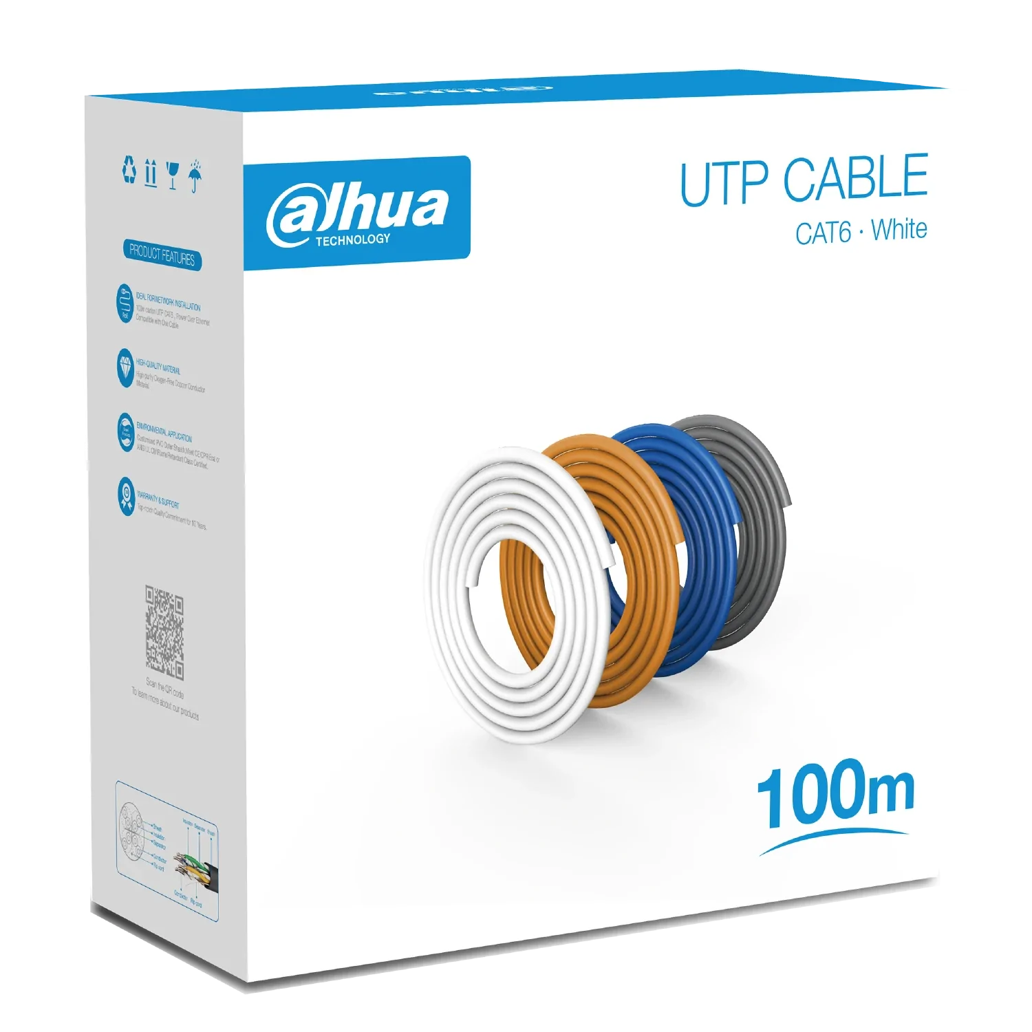 202108 PFM920I-6UN-C-100 Cable UTP Cat6 Cobre 100Mts Color Blanco Dahua - Imagen 1