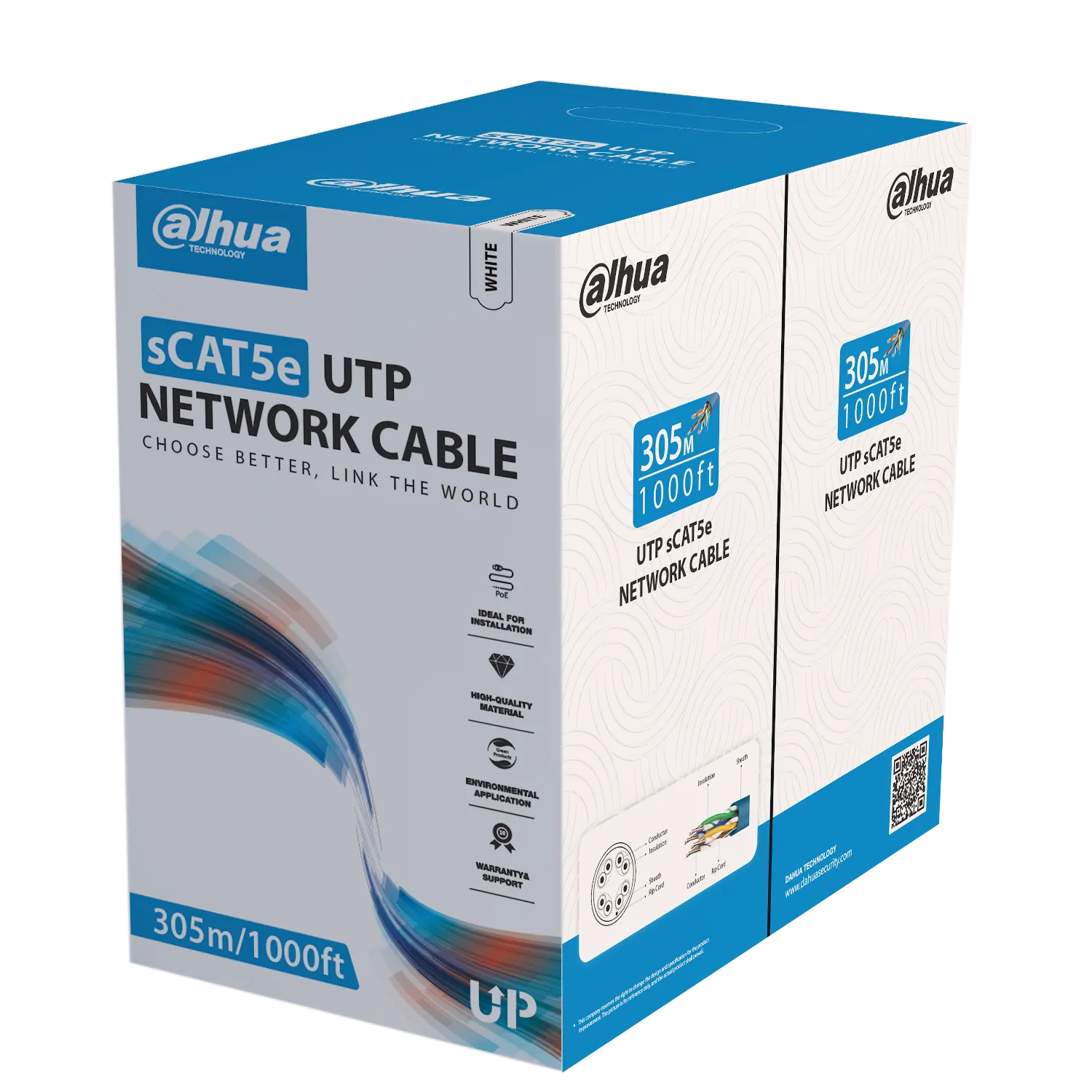 202109 PFM920I-5EUN Cable Blanco UTP CAT5E 100% Cobre 305 metros DAHUA - Imagen 1