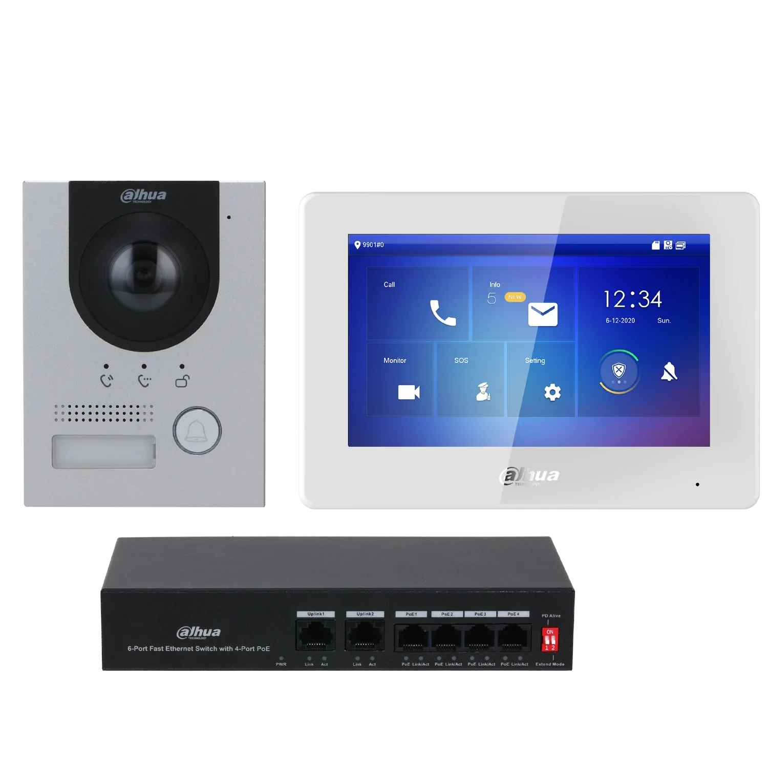 202168 KTP04(S) Kit Videoportero IP Unidad externa, unidad interna, switch y montura en superficie Dahua - Imagen 1