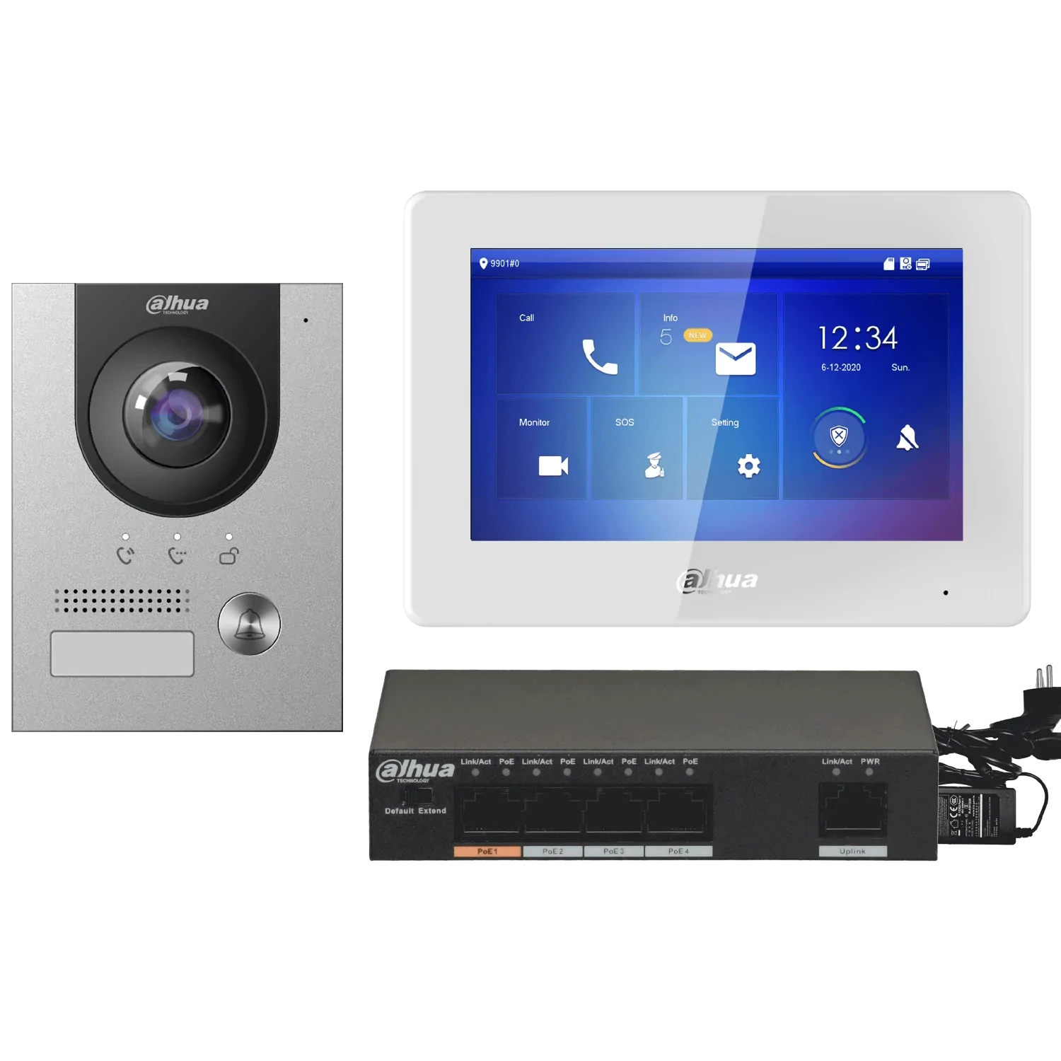 202169 KTP04(F) Kit Videoportero IP Unidad externa, unidad interna, switch y montura empotrada Dahua - Imagen 1