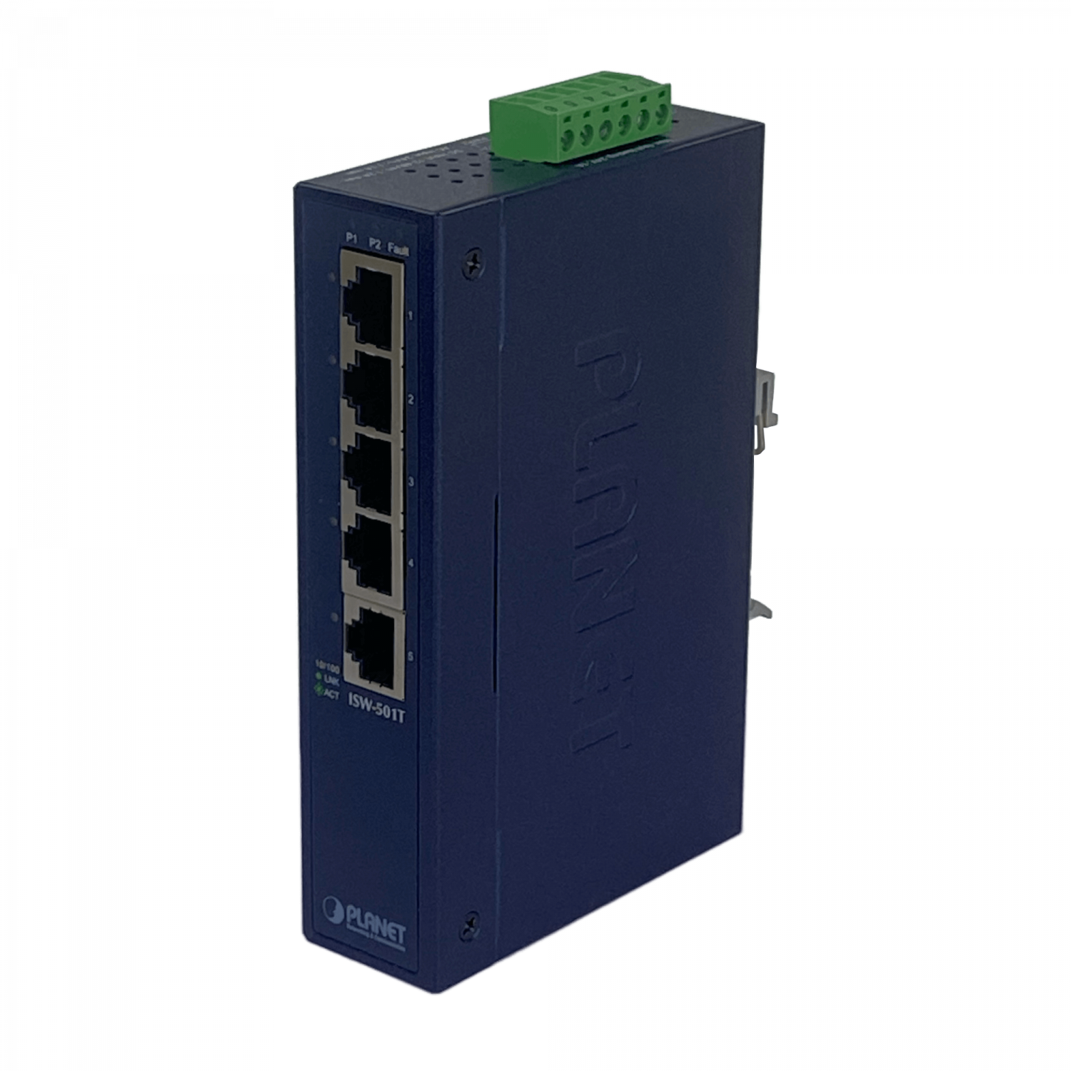201909 ISW-501T ISW-501T. PLANET 5-100 Switch Industrial no-Admin Riel-DIN 12-48VDC 24VAC Dual - Imagen 1