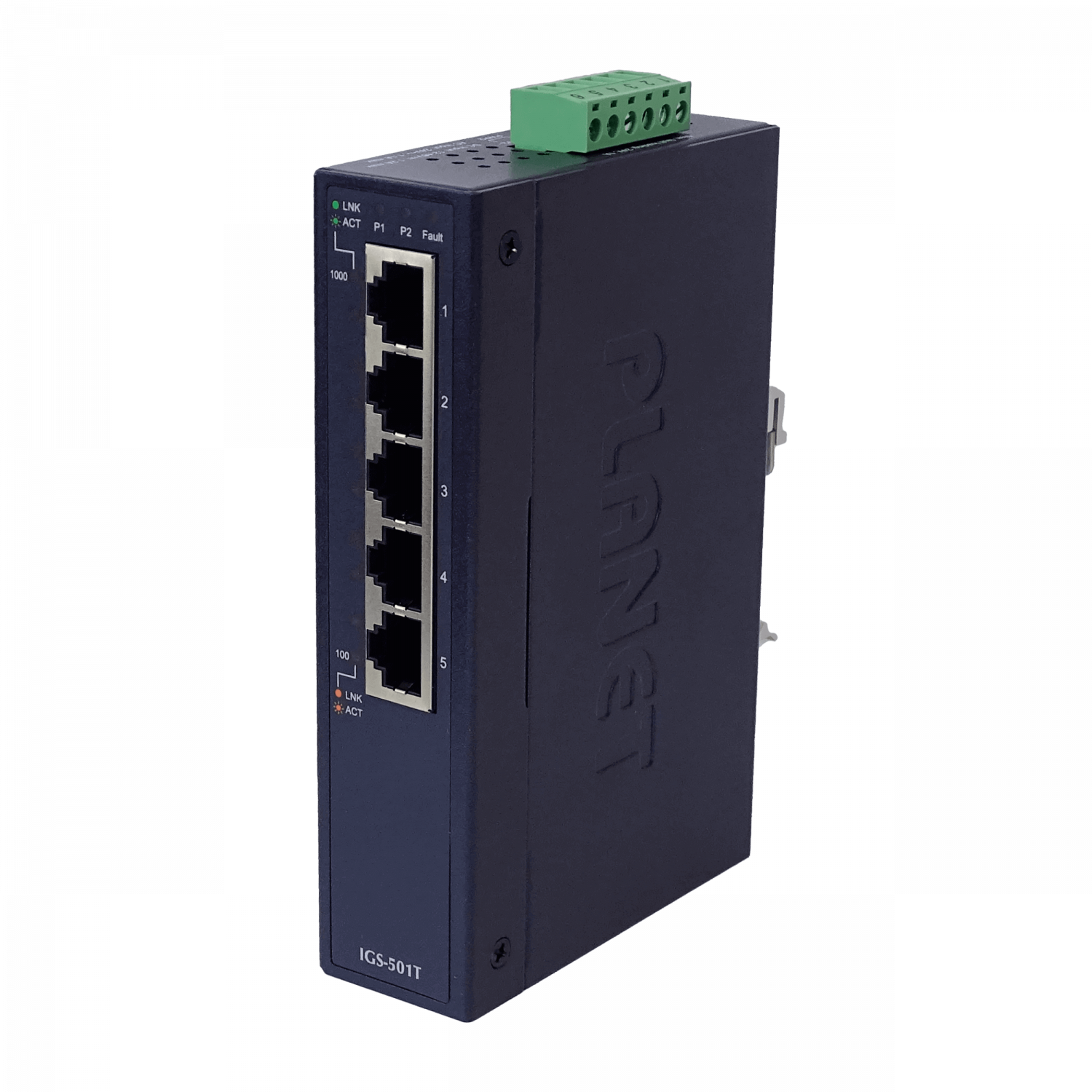 201917 IGS-501T IGS-501T. PLANET 5-1000 IP30 Switch Industrial Riel-DIN Gigabit req/12-48VDC - Imagen 1