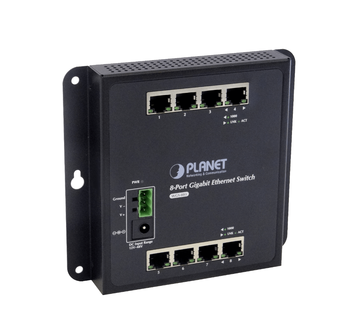 201923 WGS-803 WGS-803. PLANET 8-1000 Switch Industrial no-Admin Plano/DIN req/12-48VDC IP30 - Imagen 1