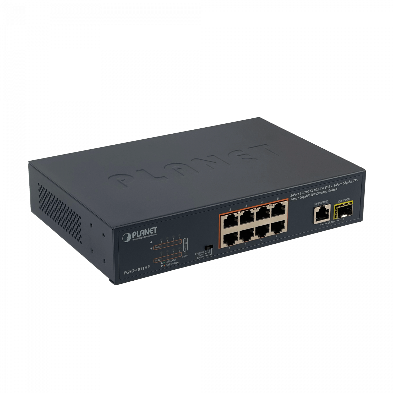 201926 FGSD-1011HP FGSD-1011HP. PLANET 8-100-PoE+at 1-1000 1-SFP 120W-tot Switch no-Admin Rack19p - Imagen 1