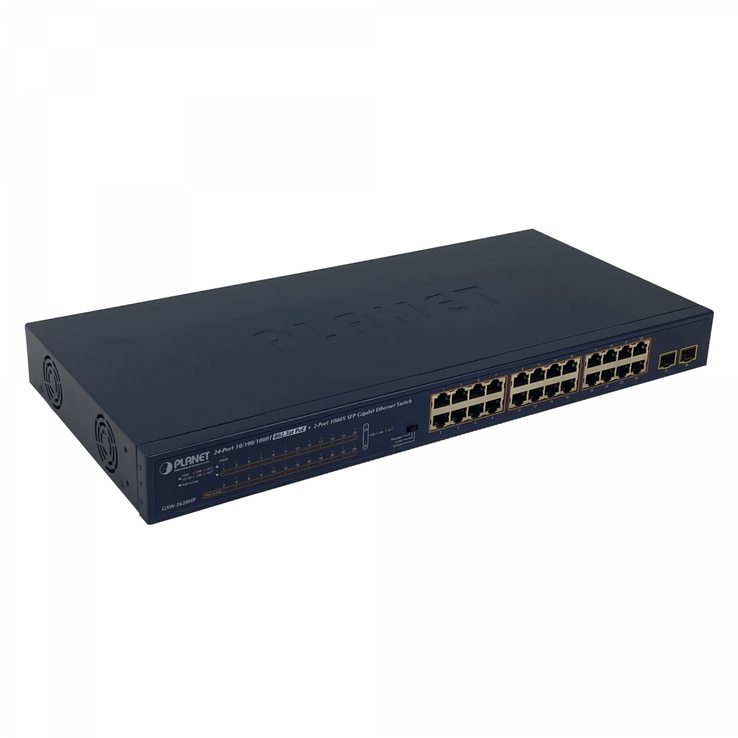201953 GSW-2620HP GSW-2620HP. PLANET 24-1000-PoE48+af/at 220W-total 2-SFP Switch no-Admin Rack - Imagen 1