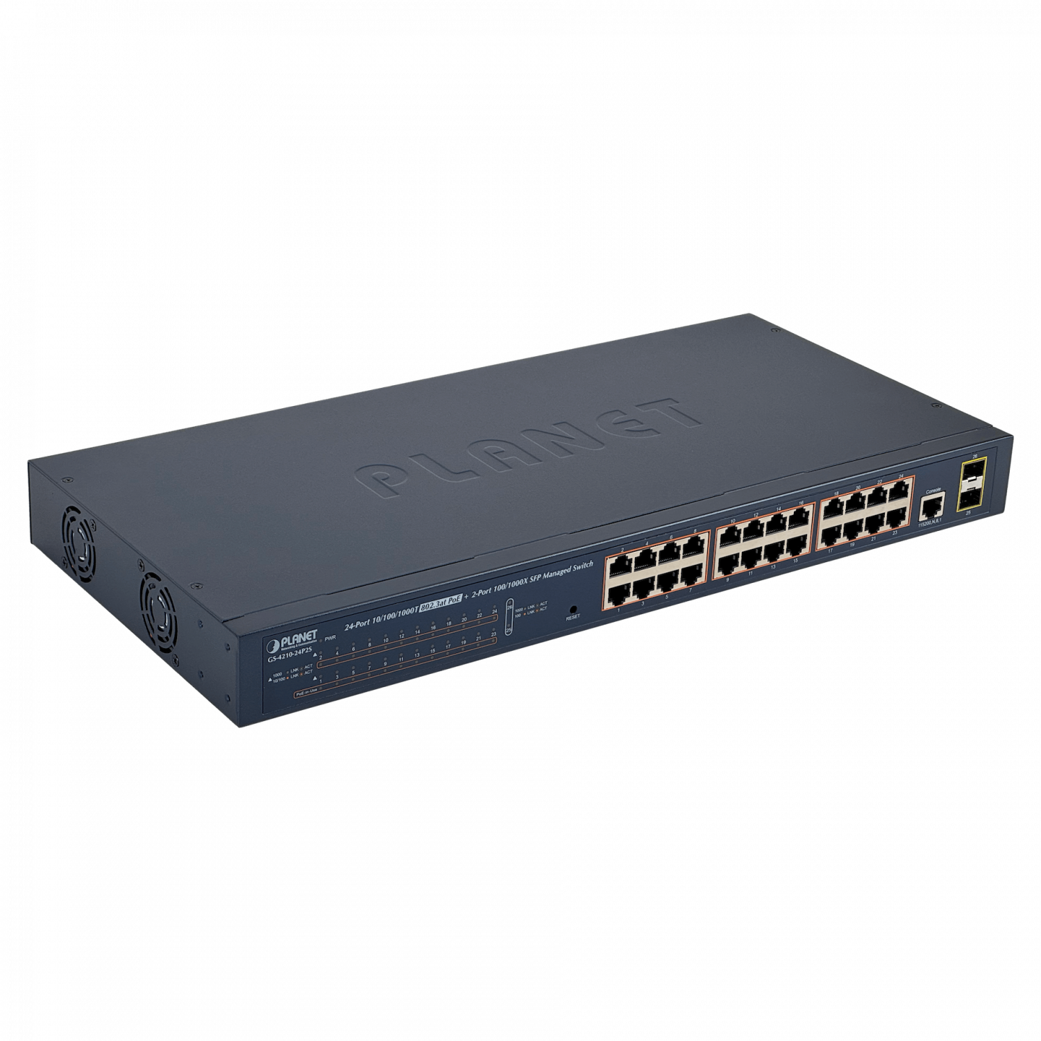 201963 GS-424P GS-424P. PLANET 24-1000-PoE+af/at 330W 2-SFP Console Switch Admin Rack L2/L4 - Imagen 1